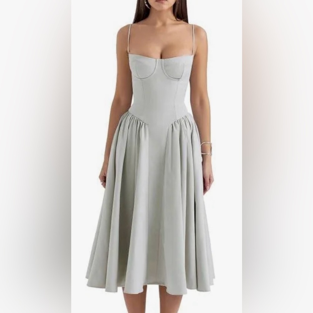 House of CB Green Ruched Strapless Sundress